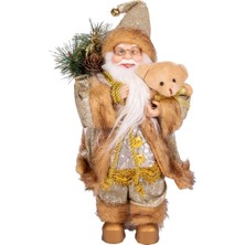 Mcreative Yılbaşı Noel Baba Hediye Çuvallı Pelüş Ayı Dekorlu Gold 30  cm .