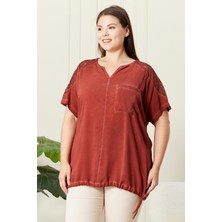 Rmg Eteği Bağlamalı Omuz Detaylı Büyük Beden Kiremit Bluz