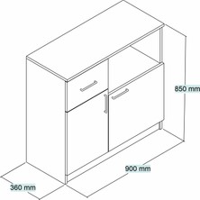 Tanmob MTD0301 Inci 90  cm  Kapaklı Çekmeceli Alt Mutfak Dolabı Beyaz