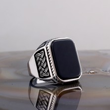 925 Ayar Gümüş Onix Taşlı Örgü Model Erkek Yüzük