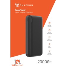 Snapron Snp 3002 Siyah Powerbank 20.000 mAh. Hızlı Şarj Özellikli. USB Kablo Dahil