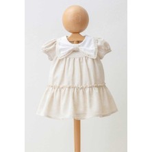 Kız 6/24 Ay Keten Fiyonk Yakalı Elbise