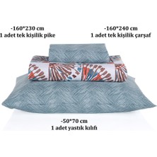 Soren Tek  Kişilik Pike Takımı 160X230 cm Orient  Mavi Kahve