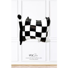 Pekshop Damalı Bayrak Balon Yarış Bayrağı Siyah Beyaz Folyo Balon