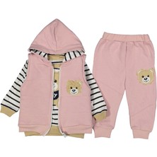 Unısex 9/18 Ay Ayıcıklı Çizgili Kapşonlu 3lü Takım