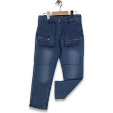 Erkek 8/12 Yaş Kargo Cepli Fermuarlı Mavi Kot Pantolon