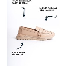 Nude Cilt Yandan Toka Detaylı Orta Yüksek Taban Günlük Loafer Makosen Kadın Ayakkabı