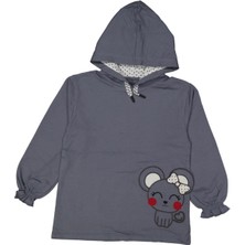 Kız 6/9 Yaş Fiyonklu Kedi Baskılı Kapşonlu Sweat