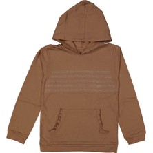 Kız 10/13 Yaş Şerit Taş Baskılı Kapşonlu Sweat