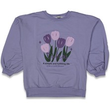 Kız 9/12 Yaş Lale Baskılı Kolu Büzgülü Badi