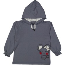 Kız 2/5 Yaş Fiyonklu Kedi Baskılı Kapşonlu Sweat