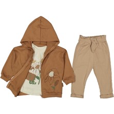 Kız 9/18 Ay Çiçek Nakışlı Gize Kapşonlu 3lü Takım