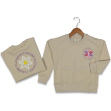 Kız 5/8 Yaş Papatya Nakışlı Baskılı Sweat