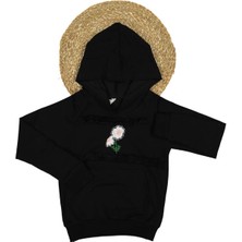 Kız 9/12 Yaş Çiçek Nakışlı Fırfırlı Kapşonlu Sweat