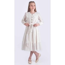 Kız 10/16 Yaş Düğmeli Yakalı Brode Elbise