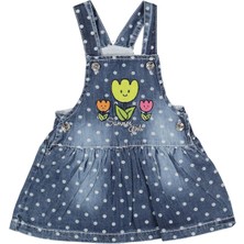 Kız 9/24 Ay Puanlı Lale Nakışlı Kot Elbise