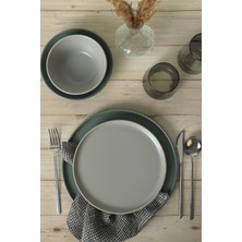 Keramika Mat Gri - Mat Yeşil Nordıc Yemek Takımı 6 Kişilik 24 Parça
