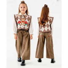 Kız 3/6 Yaş Ayı Nakışlı Yelekli Takım