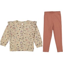 Kız 9/24 Ay Çiçek Desenli Fırfırlı Taytlı Tk