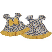 Kız 2/5 Yaş Papatyalı Arkası Fiyonklu Elbise