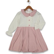 Kız 4/8 Yaş Ön Fırfırlı Yakalı Kazayağı Elbise