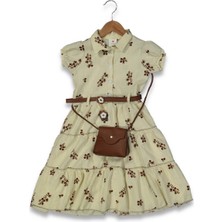 Kız 5/11 Yaş Gömlek Yaka Güllü Çantalı Elbise