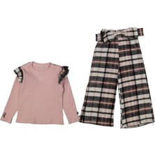 Kız 2/5 Yaş Ekose Pantolon Fitilli Takım