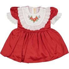 Kız 2/5 Yaş Fisto Çiçek Nakışlı Yakalı Pamuk Saten Elbise