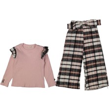 Kız 6/9 Yaş Ekose Pantolon Fitilli Takım