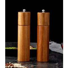Ahşap Baharat Tuz Öğütücü Değirmen Tuzluk Baharatlık 21 cm 2'li Set Kahverengi