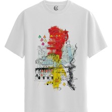 Color Luxe Istanbul Sketch - Pamuklu Erkek Beyaz Tişört - Premium Quality