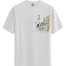 Color Luxe Urban Sketch - Pamuklu Kadın Beyaz Tişört - Premium Quality