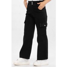 Kız 5/8 Yaş Yüksek Bel Kargo Cepli Pantalon