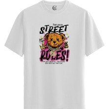 Color Luxe Street Teddy - Pamuklu Kadın Beyaz Tişört - Premium Quality