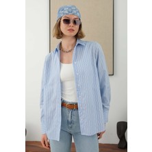 HE-QA Çizgili Fit Gömlek Mavi