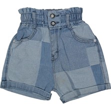 Kız 5/8 Yaş Parça Kareli Kot Şort