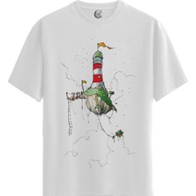 Color Luxe Floating Lighthouse - Pamuklu Erkek Beyaz Tişört - Premium Quality