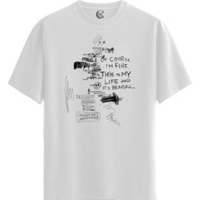 Color Luxe Dark Sketch - Pamuklu Erkek Beyaz Tişört - Premium Quality