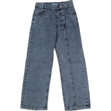 Kız 13/17 Yaş Yandan Patlı Paça Mavi Düğmeli  Kot Pantolon