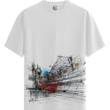 Color Luxe Futuristic Arena - Pamuklu Erkek Beyaz Tişört - Premium Quality