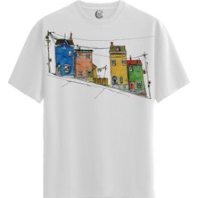 Color Luxe Colorful Hillhouses - Pamuklu Erkek Beyaz Tişört - Premium Quality