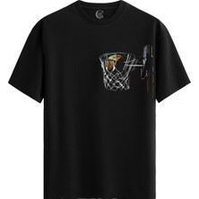 Color Luxe Basketball Sketch Pamuklu Erkek Siyah Tişört - Premium Quality