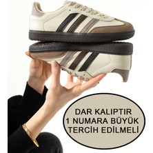 Friend & Trend Krem Kahve Şeritli Düz Taban Bağcıklı Kadın Spor Ayakkabı SMB555