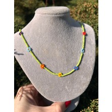 Kadın Çocuk Yeşil Papatyalı El Yapımı Kum Boncuk Kolye