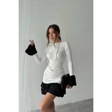 Neşeli Butik Kadın Büzgülü Bluz Mini Elbise NBDF024