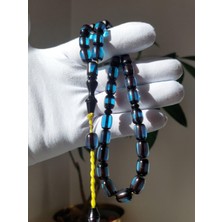 Sancaktar Tesbihçilik Sürmeli Ateş Kehribar Tesbih - Kapsül Kesim Taneler (8x11 mm), Osmanlı Saçaklı Püskül, Şık ve Zarif Tasarım