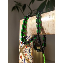 Sancaktar Tesbihçilik Sürmeli Ateş Kehribar Tesbih - Kapsül Kesim Taneler (8x11 mm), Osmanlı Saçaklı Püskül, Şık ve Zarif Tasarım