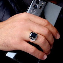 Takı925 925 Ayar Gümüş Siyah Zirkon Taşlı Model Erkek Yüzük
