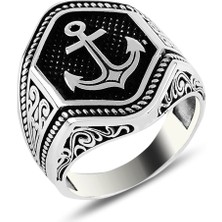 Çapa Işlemeli Yanları Selçuklu Motifli Gümüş Yüzük