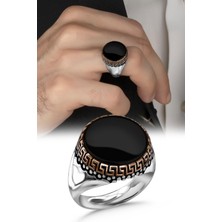Siyah Oniks Taşlı Gümüş Erkek Yüzük
